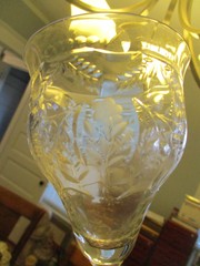 4 Antique Libbey Elegant Glass Etched Floral Leaf Panel Optic 7-3/4″ Wine Goblet