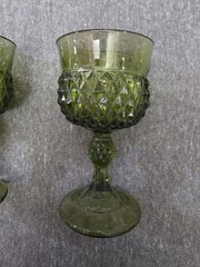 Mid Century Avocado Green Glass Wine Water Goblets Set of 4 Mt Vernon Pattern