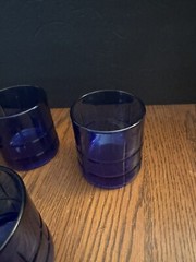 Anchor Hocking Cobalt Blue Tartan Tumblers Rocks Glasses 10oz Set of 4
