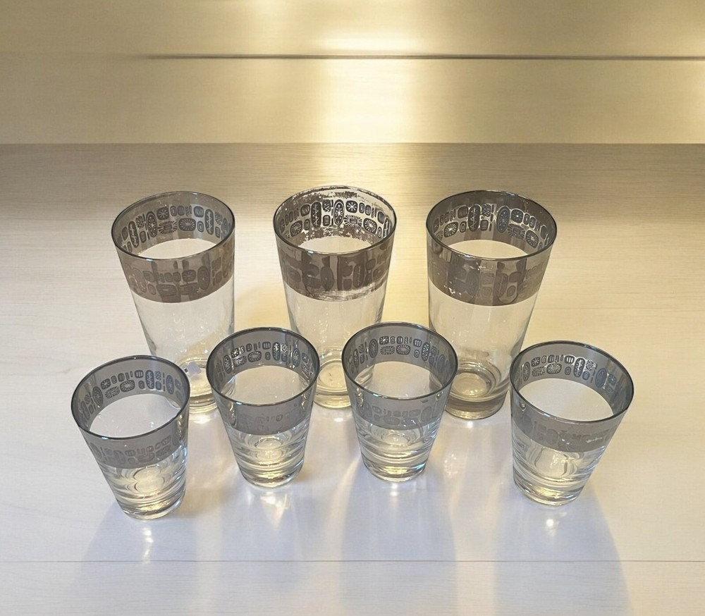 VTG Canonsburg Temporama 7 Pc Barware Lot Hi-Ball Glass Shot Glass