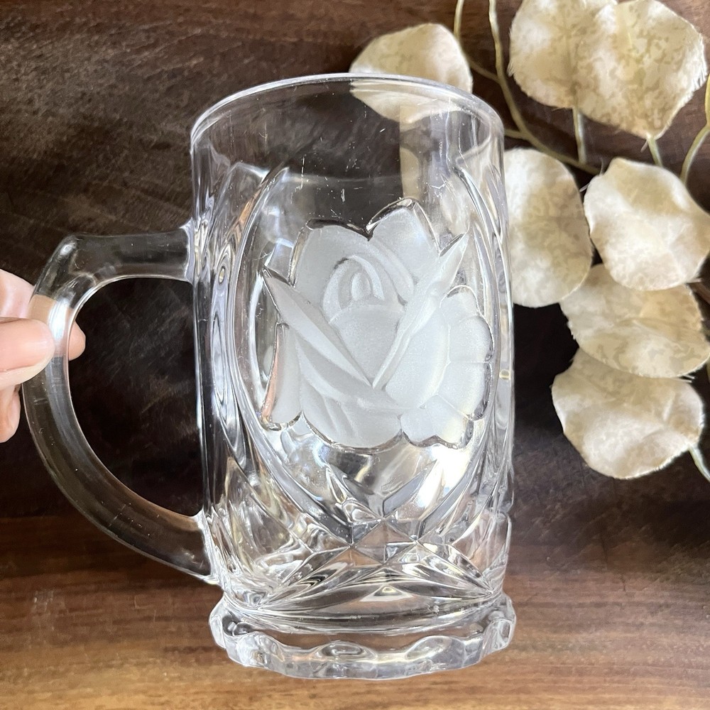 Vintage Mikasa Frosted “Rose Pearl” Pressed Glass Discontinued 80’s-90’s 12oz