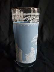 Hellenic Blue 16 oz Flat Tumbler by Jeannette • 6½» Tall Vintage
