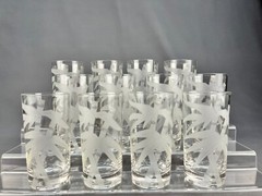 12 MCM Federal Glass Bamboo Highball 5 1/2″ Tumblers Glasses Retro Tiki : MINT
