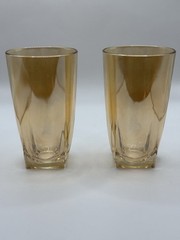 Jeannette Marigold Orange Iridescent Square Base Highball 10 oz. Glasses 2