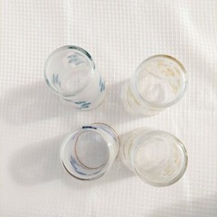 Vtg Libbey Juice Cordial Glasses Color Leaf Pattern Gold Rim 70s Kitsch Kitchen