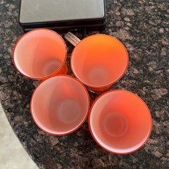 Set of 4 – Murano Style Orange Tangerine Persimmon Glasses Tumblers White Cased