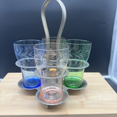 VTG FABERWARE Glass Holder w/4 Etched Glasses