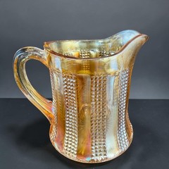 Hazel Atlas Diamond Point Columns Marigold Carnival Glass Pitcher 4in Vintage