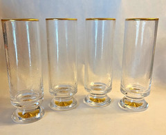 Elegant Santa Barbara Design Seeded Glass Champagne Flutes Gold Rim – Set of 4