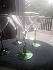Libbey Courbe Martini Glasses Wavy Green Stems Crooked Zig Zag Barware Set of 4