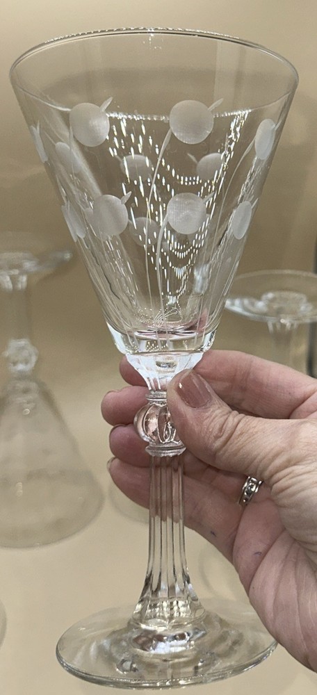 VTG Set Of Six 6 Libbey Rock Sharpe Water/Wine Goblets Gray Cut Dots Hand Blown