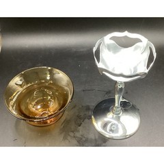2 VTG Farber Bros Chrome (Khrome Kraft) & Amber Cambridge Glass Cordial Glasses