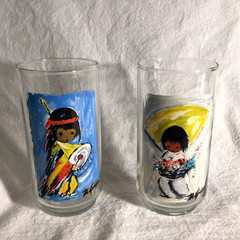 Libbey vtg 1970s DeGrazia Children of the Southwest 2 tumblers glass art