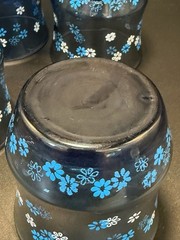 Set of 5 Vintage 1970s Libbey Blue Daisy Strawflower Glass Tumblers Juice Glass