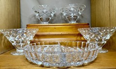 Vtg Crystal Dessert Bowl & Divided Dish Set 5pc Mid-Century Style c.1960s–1980s