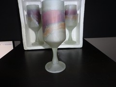 Vintage Hebron Satin Art Wine / Champagne Flutes 6.5″ hand painted set of 6 -NEW