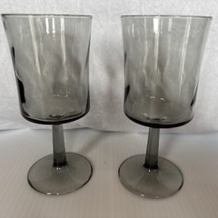 Smokey Gray Libbey Swirl Wine Glass Vintage MCM Set of 2 EUC