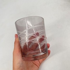 Lot of 6 Pier 1 Old Fashion Lowball Cocktail Glasses Etched smokey grey stemless