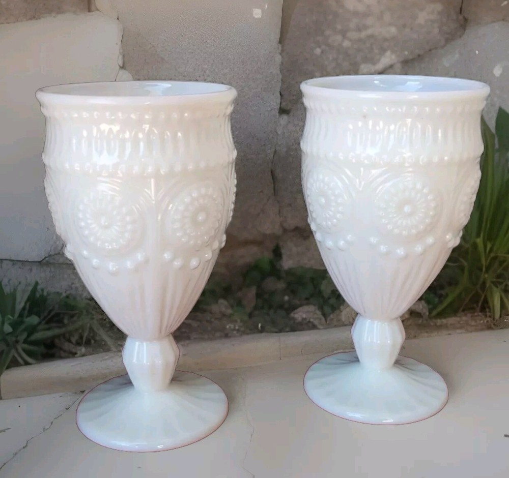 The Pioneer Woman Adeline Snow Goblet Tumblers 2 Chalice Milk Glass White Gibson
