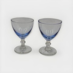 Set Of 2 VTG Aqua Blue Cordial Glasses Collectible Barware Clear Stems 3×2”