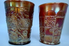 Antique Carnival Glass Marigold Tumbler Pair 1 Dugan 1 Fenton Floral Grape Vtg