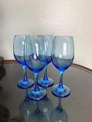 Set of 4 Vintage Cristar Rioja Aquamarine Sky Blue Wine Glasses 8″