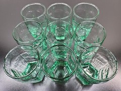 9 Libbey Chivalry Green Juice Glasses Set Rock Sharpe Textured Paneled Facet Lot