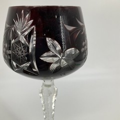 Vintage Imperlux Germany Burgundy Cut to Clear Crystal Goblet Dark Red Excellent