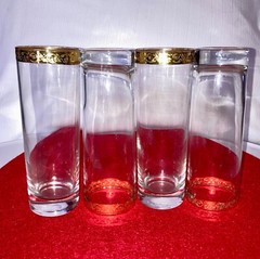 Set of 4 GOLD RIM Highball Glasses 6.5″ Vintage MCM Gold Band Excellent