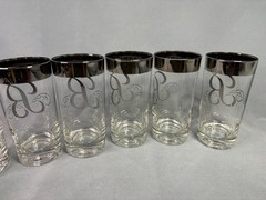 Platinum Rim Highball Glasses Monogram B Glastonbury-Lotus, Dorothy Thorpe Style