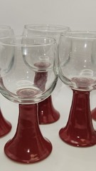 6 Vintage Crisa Clear Glass Low Tumbler W Studio Pottery Terracotta Bases Unique