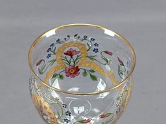 Bohemian Moser Type Enameled Art Nouveau Pink & Blue Floral & Gold Wine Glass