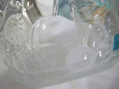 Glass Bowl w/fruit molded outside Stamped Italy 3 1/2″ height, 8 1/4″ diameter