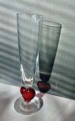 Pasabahce Champagne Flutes Red Heart Stem Anniversary Wedding Istanbul 8.5”