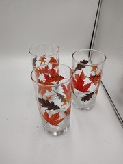 VINTAGE LIBBEY CRISA EMBOSSED AUTUMN LEAVES 16 Oz Lot Of 3