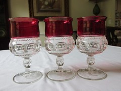 Set of 6 Vintage 1950s Colony Glass RUBY CROWN Thumbprint Water Goblets 5 3/4″
