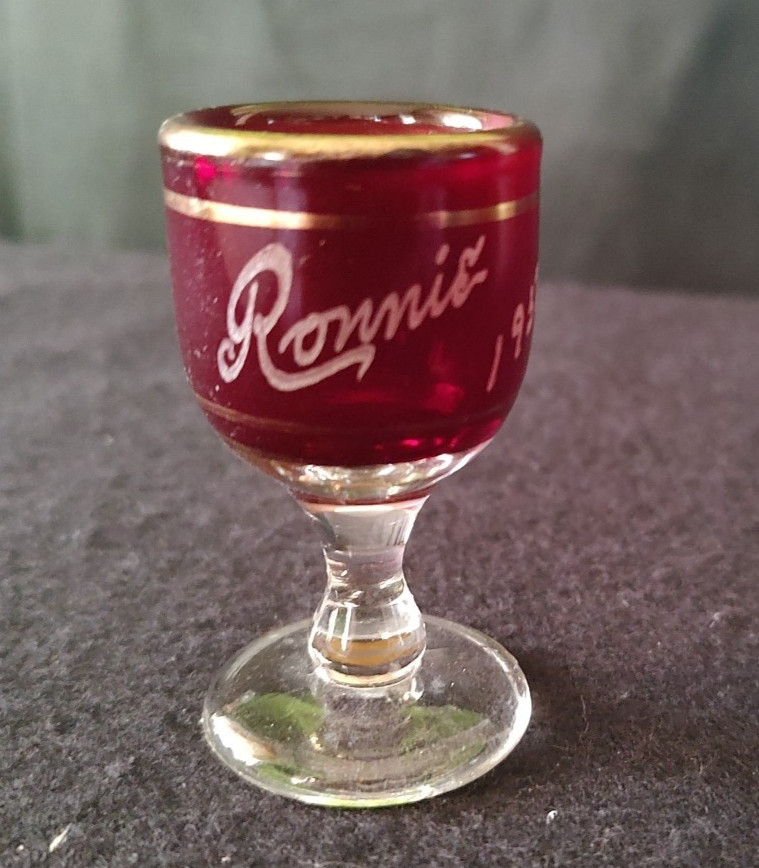 Ruby Red Flash Glass Souvenir Stem Cordial Mini Goblet Liqueur «Ronnie 1950» VTG