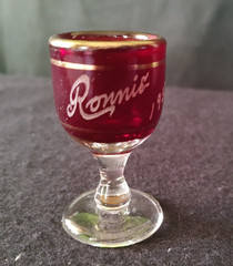 Ruby Red Flash Glass Souvenir Stem Cordial Mini Goblet Liqueur «Ronnie 1950» VTG
