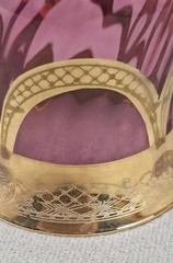 Vintage Italian or Bohemian Twist Cranberry Glass & Gold Gilt Swags 8 OZ Goblet