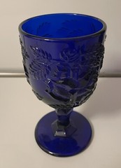 Madonna Inn Flat Rose 6.5″ Water Glass Goblet – LG Wright – Cobalt / Royal READ!