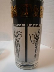Set 7 Gilt White MCM Glasses 1960s Greek Musician Theme Highball 12 oz Drinkware