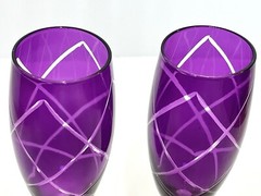 2 Pier 1 Diamond Etched Champagne Flutes 7 Oz Purple Replacement Goblets EUC