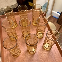 9 Vintage Libbey Amber Bamboo Tiki Highball Glass, 7″ Tall 70s Bloody Mary