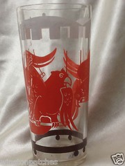 ORANGE PARROTS ON SWING PERCH SWANKY SWIG 16 OZ GLASS TUMBLER JELLY WHITE BROWN