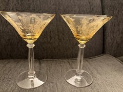 2 Tiffin La Fleur Mandarin Yellow Champagne Wine Glasses 6 1/4 Inch Butterfly