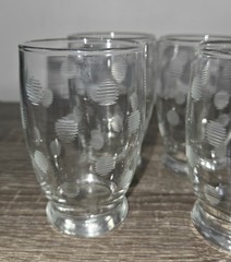 Set of 4 Unbranded Glasses with Etched Circles Tumbler Glasses 3.5″ tall