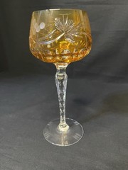 Lausitzer Hock 8” Wine Glass Clear Cut Crystal Hand Blown Vintage