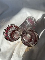 culver azure (2) Vintage Cranberry and 22K Gold Scroll Collins Tumbler Glasses