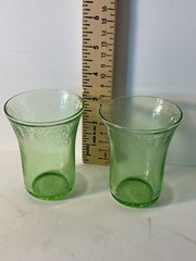 Hazel Atlas Pair of two Flat Juice Glass Florentine 3” GLOW