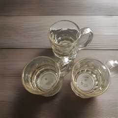 3 Heavy Brown Glass Mugs 60’s VTG Rootbeer 8 Oz Dimples Columns Cocktails Tea